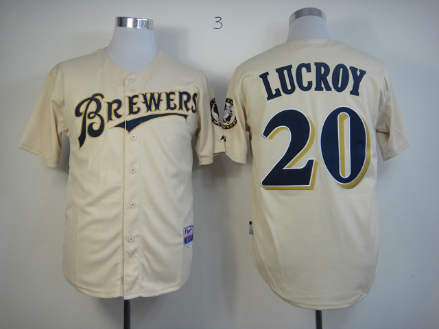 Men Milwaukee Brewers 20 Lucroy Cream MLB Jerseys1